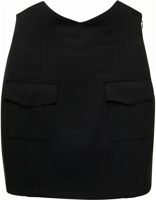 Federica Tosi Black Mini-skirt With V Waist In Stretch Wool Blend Woman