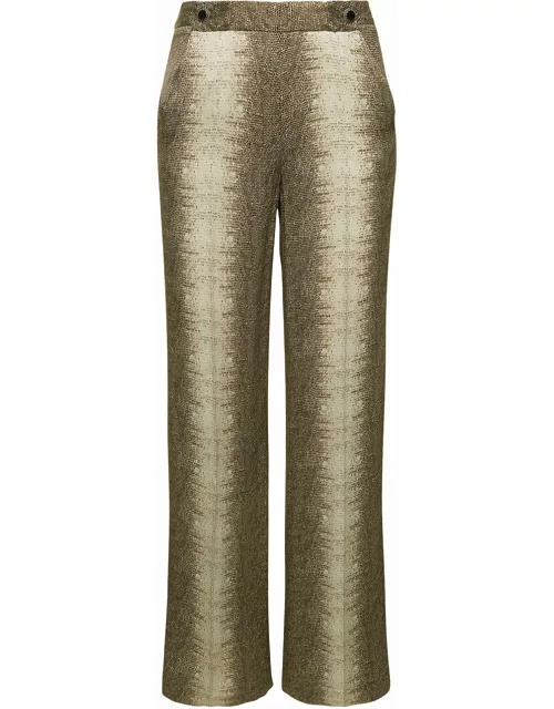 TwinSet Beige High-waisted Pants With Animalier Print In Viscose Woman