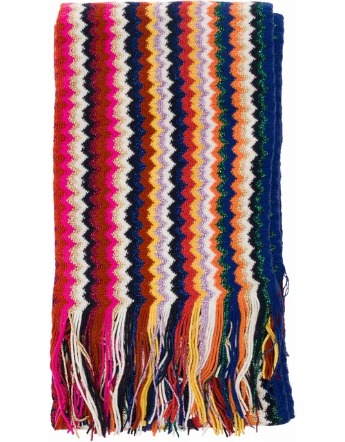 Missoni Multicolor Scarf With Zigzag Motif And Fringed Hem In Wool Blend Woman