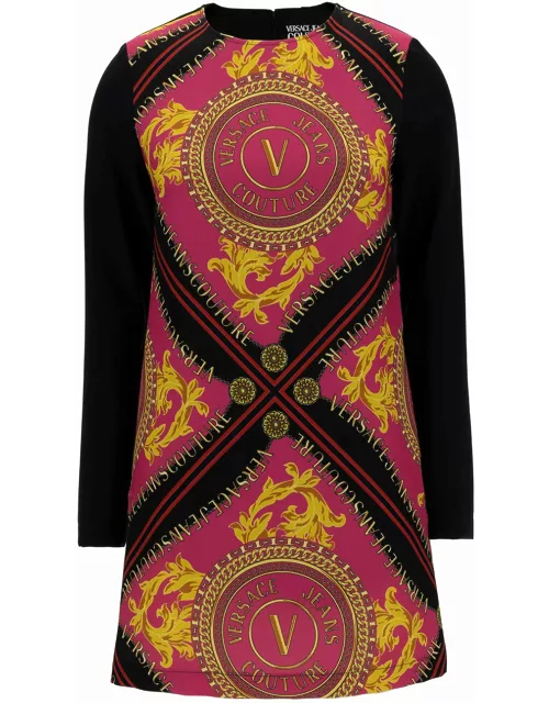 Versace Jeans Couture Mini Multicolor Dress With Graphic Print At The Front In Stretch Fabric Woman
