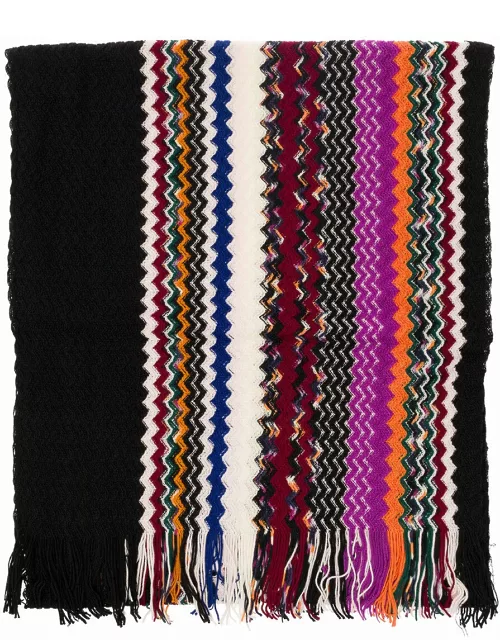 Missoni Multicolor Scarf With Zigzag Motif And Fringed Hem In Wool Blend Woman