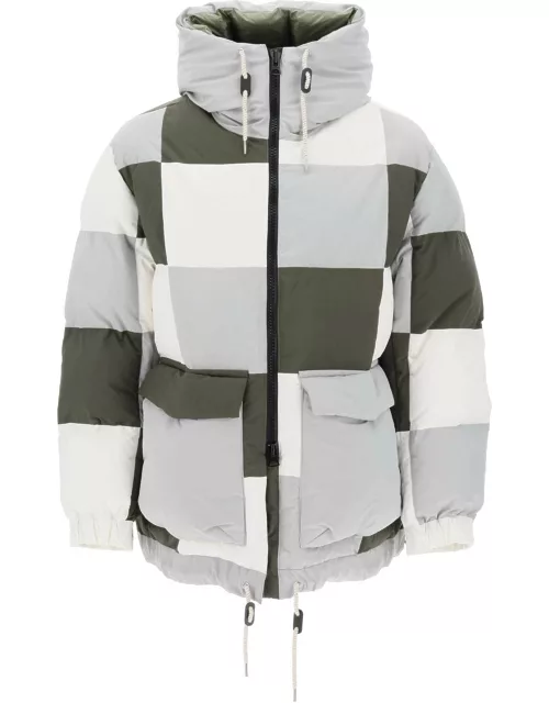 Sacai Hooded Puffer Jacket With Checkerboard Pattern