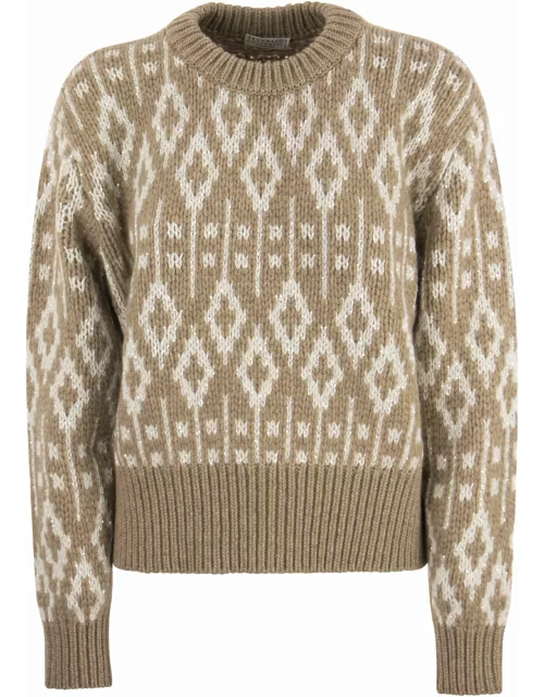Brunello Cucinelli Dazzling Vintage Jacquard Cashmere Sweater Feather