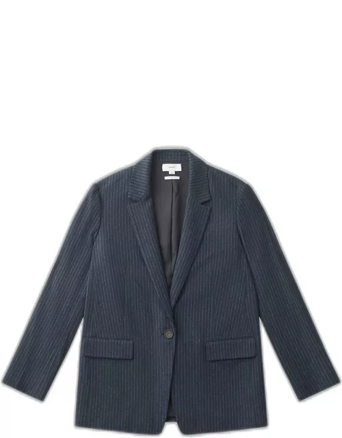 Pinstripe Wool-Blend Flannel Blazer