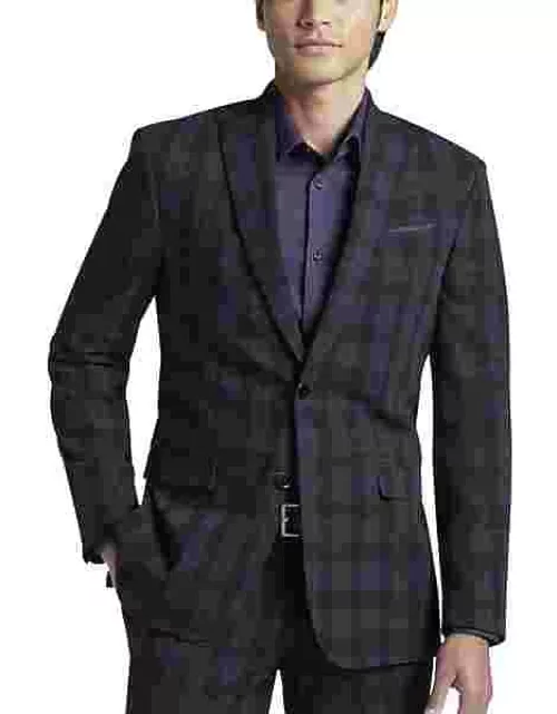 Egara Skinny Fit Peak Lapel Men's Suit Separates Jacket Green/Blue Tartan Plaid
