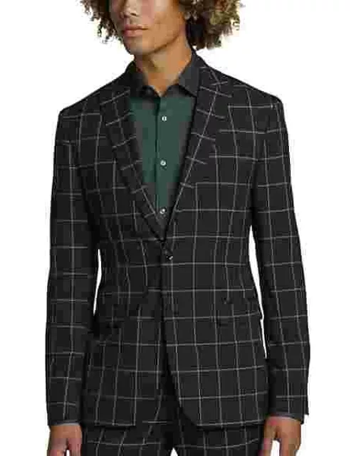Egara Slim Fit Peak Lapel Men's Suit Separates Jacket Black Windowpane