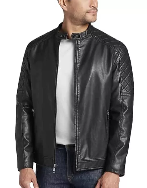 Awearness Kenneth Cole Men's Modern Fit Leather Moto Jacket Black Solid