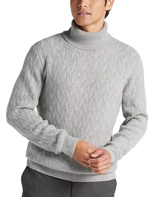 Joseph Abboud Men's Modern Fit Cable Knit Turtleneck Sweater Silver