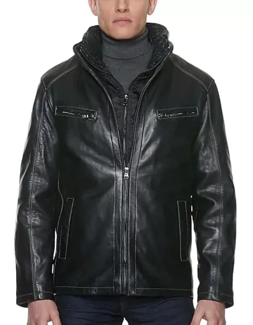 Sly & Co Big & Tall Men's Classic Fit Prague Lambskin Leather Bomber Jacket Black Solid
