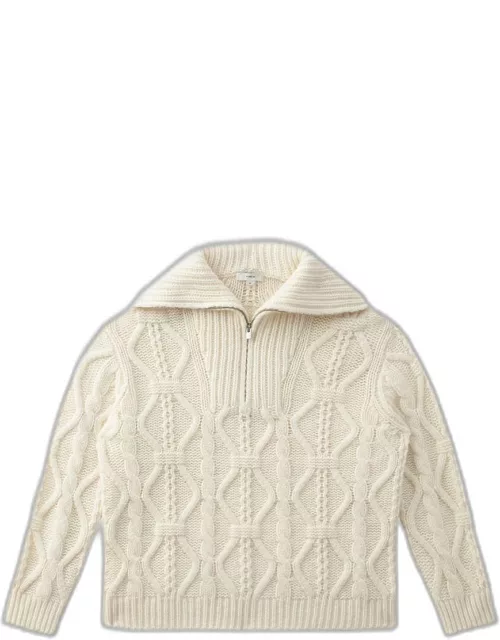 Cable-Knit Wool Half-Zip Pullover Sweater