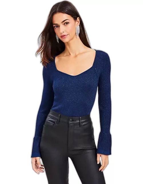 Loft Shimmer Ribbed Sweetheart Neck Flare Cuff Sweater