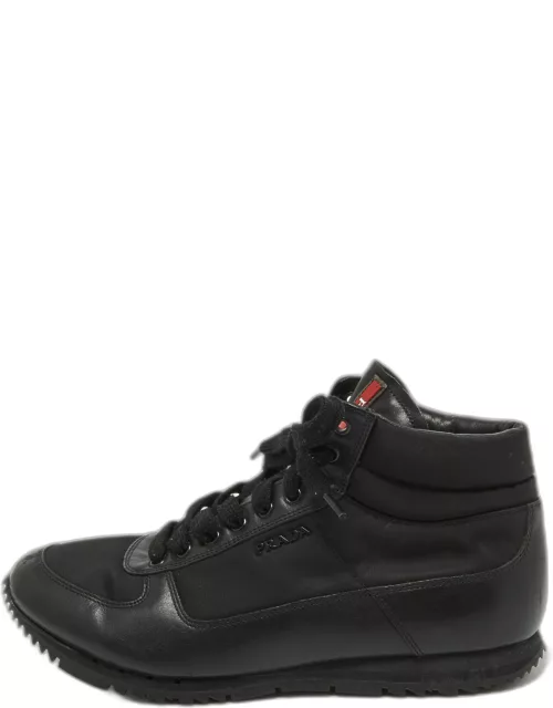 Prada Black Leather and Canvas High Top Sneaker