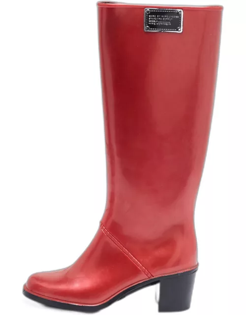 Marc by Marc Jacobs Red Rubber Block Heel Knee Length Boot