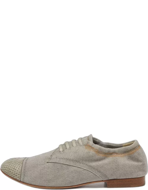 Chanel Grey Canvas and CC Snakeskin Cap Toe Slip On Derby