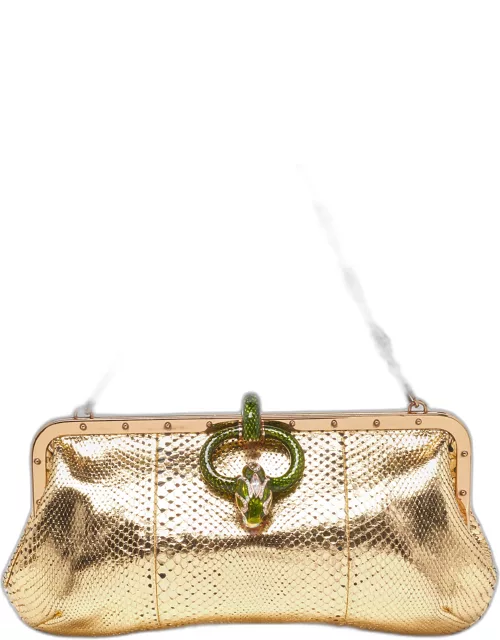 Gucci Gold Watersnake Leather Serpent Buckle Frame Clutch