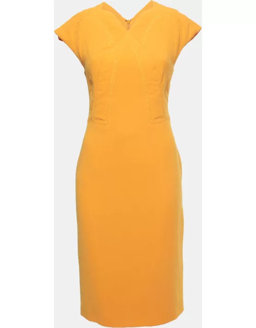 Bottega Veneta Yellow Crepe Cap Sleeve Midi Dress