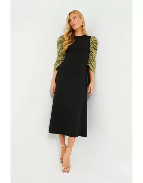 Black Juliet Maxi Dress with Green Printed Sleeve