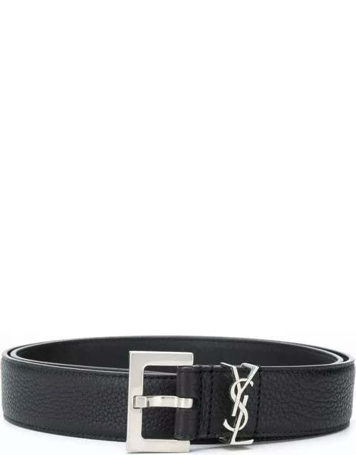 Monogram belt in grained black leather
