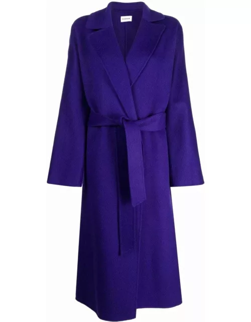 Purple wrap coat with belt