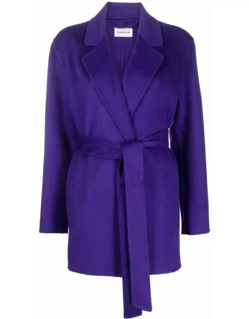 Purple short belted wrap-around coat