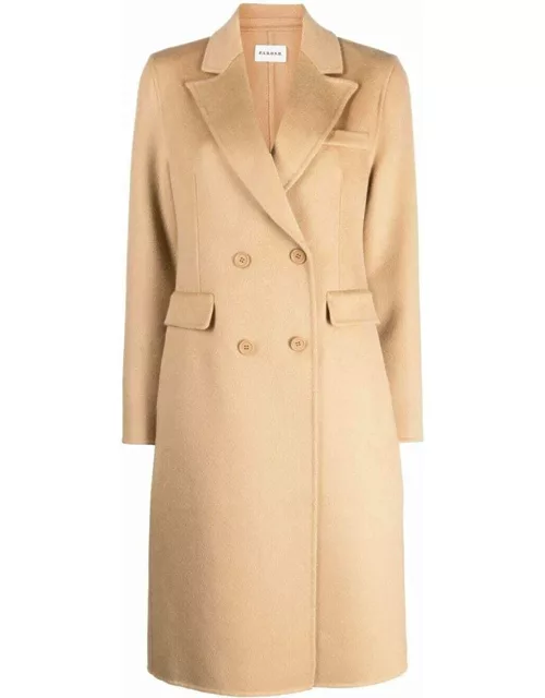 Beige double-breasted wool coat