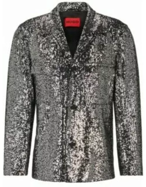 Regular-fit jacket in sequined satin- Silver Men's Sport Coat