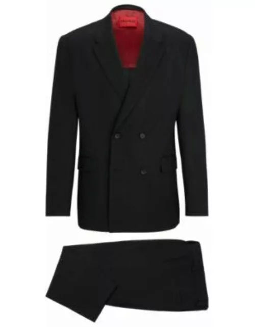 Double-breasted slim-fit suit in herringbone fabric- Dark Grey Men's Business Suit