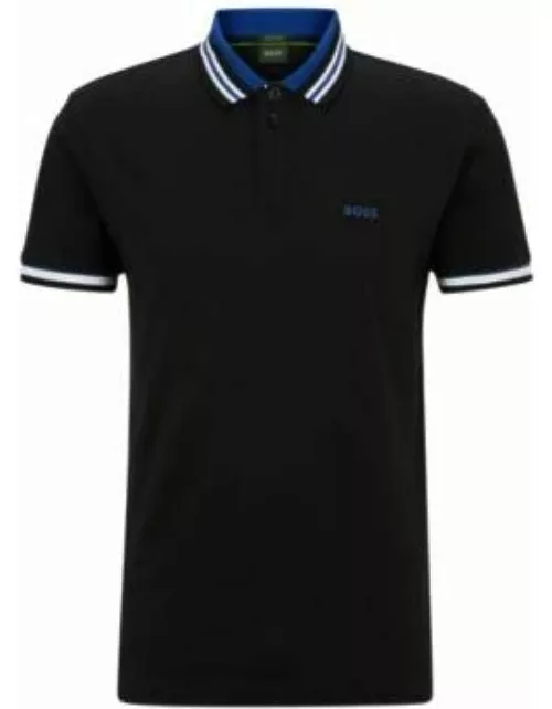 Cotton-jersey polo shirt with contrast logo- Black Men's Polo Shirt