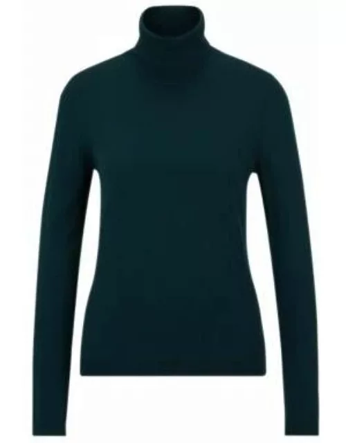 Slim-fit rollneck sweater in virgin wool- Dark Green Women's Sweater