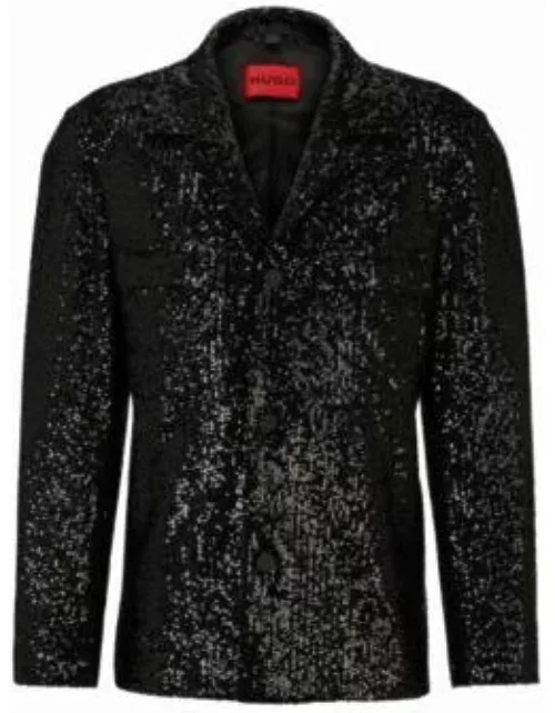 Regular-fit jacket in sequined satin- Black Men's Sport Coat