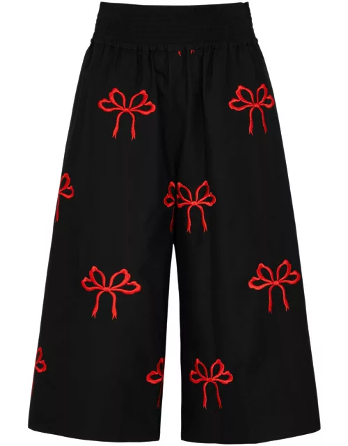 Simone Rocha Embroidered Cotton-poplin Shorts - Black Red - 10 (UK 10 / S)