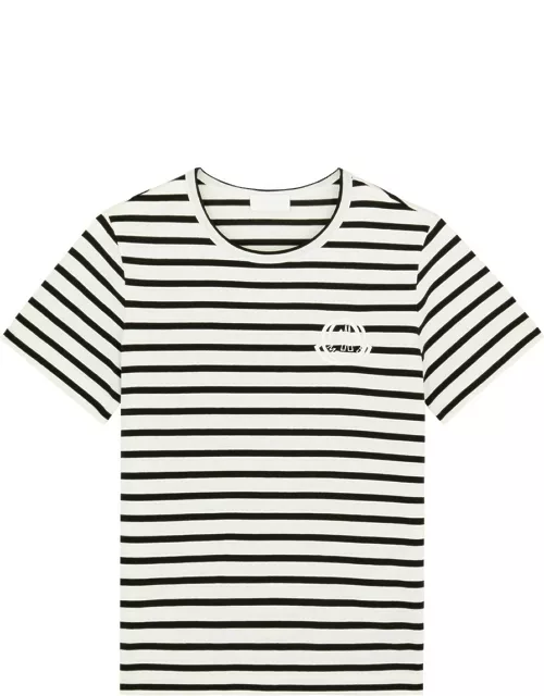 Moncler Striped Logo-embroidered Cotton T-shirt - White - L (UK 14 / L)