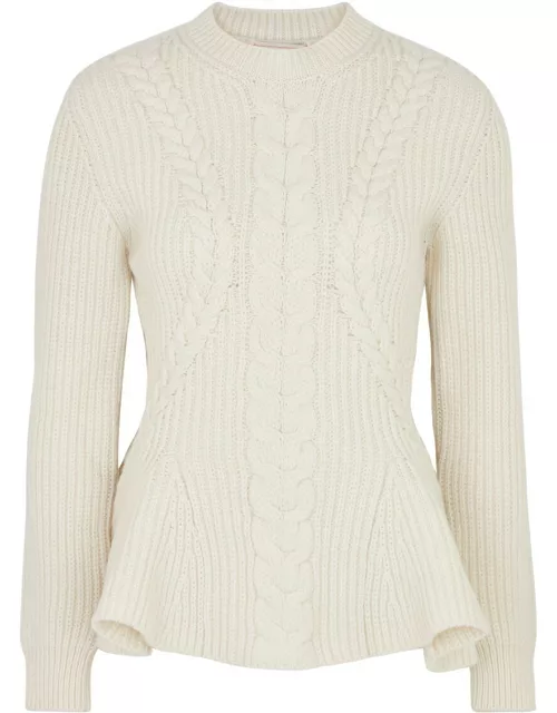 Alexander Mcqueen Cable-knit Peplum Wool-blend Jumper - Ivory - L (UK14 / L)