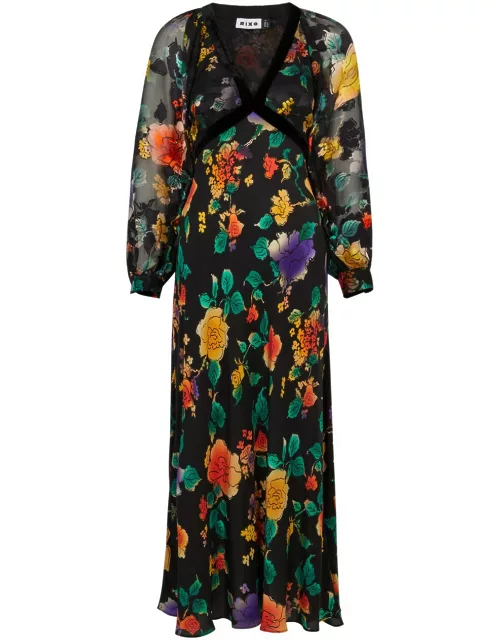 Rixo Ayla Floral-print Chiffon Maxi Dress - Black - 12 (UK 12 / M)