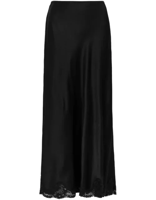 Rixo Crystal Lace-trimmed Satin Maxi Skirt - Black - 10 (UK 10 / S)