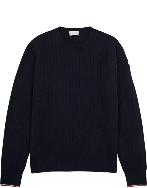 Moncler Logo Cable-knit Wool-blend Jumper - Navy