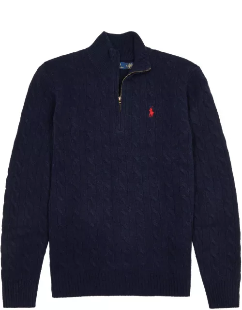 Polo Ralph Lauren Half-zip Cable-knit Wool-blend Jumper - Navy