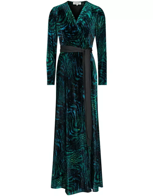 Diane Von Furstenberg Jareth Printed Velvet Maxi Wrap Dress - Dark Green - 4 (UK 8 / S)