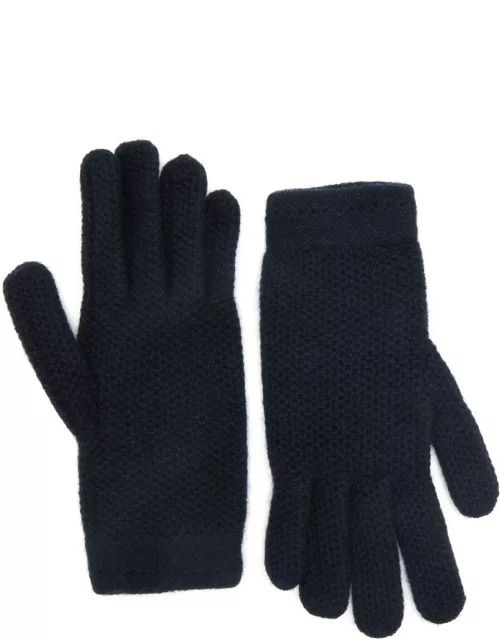 Inverni Waffle-knit Cashmere Gloves - Navy - One
