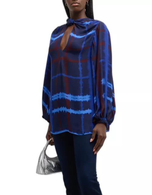 Crossed Cultures Check Long-Sleeve Knot Top