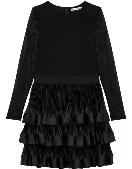 Alice + Olivia Chara Mesh and Ruffled Satin Mini Dress - Black - 6 (UK 10 / S)