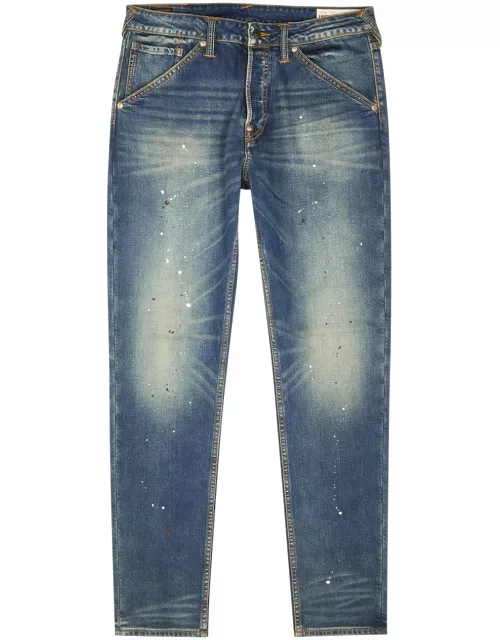 Evisu Paint-splattered Slim-leg Jeans - Indigo