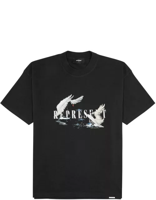 Represent Swan Printed Cotton T-shirt - Black