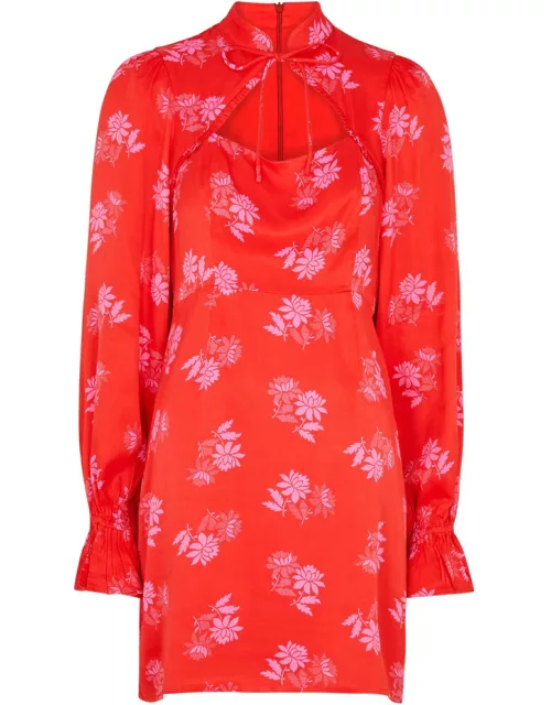 Kitri Valentina Floral-jacquard Satin Mini Dress - Red - 10 (UK 10 / S)