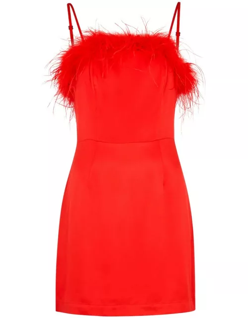 Kitri Nola Feather-trimmed Satin Mini Dress - Red - 10 (UK 10 / S)