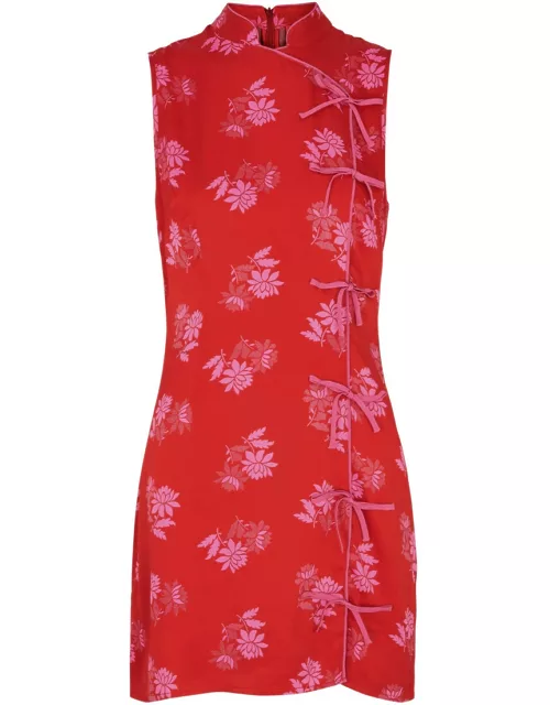 Kitri Aubrey Floral-jacquard Satin Mini Dress - Red - 10 (UK 10 / S)