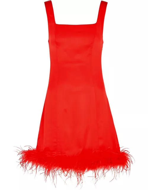 Kitri Edina Feather-trimmed Satin Mini Dress - Red - 10 (UK 10 / S)