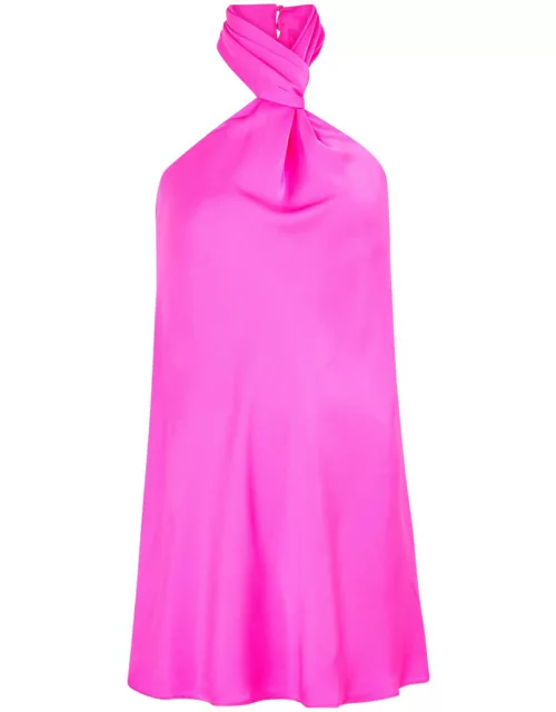 Misha Keren Halterneck Satin Mini Dress - Bright Pink - L (UK 14 / L)