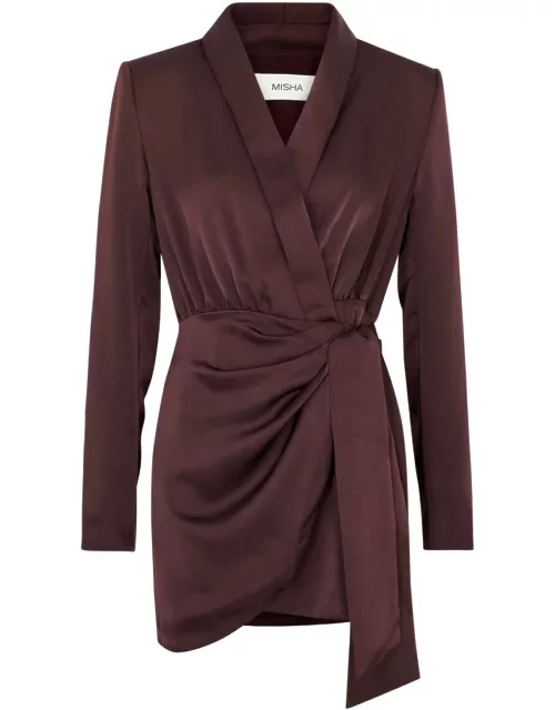Misha Azera Satin Mini Blazer Dress - Burgundy - L (UK 14 / L)