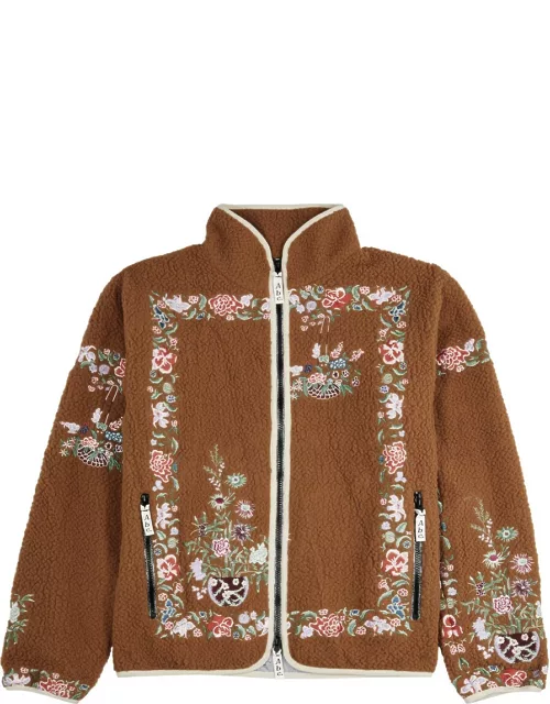 Advisory Board Crystals Floral-embroidered Fleece Jacket - Orange